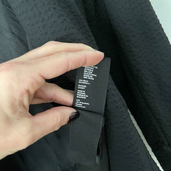 COS Size 6 Black Textured Wrap BLazer Jacket With Belt Wool Spandex Lined - Picture 9 of 10